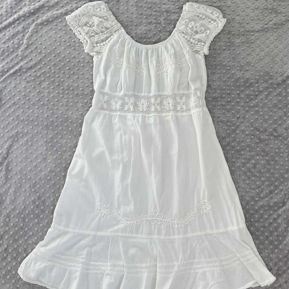 Cotonissimi White Dress Women's L Embroidered Crochet Lace Boho Romantic Italy
